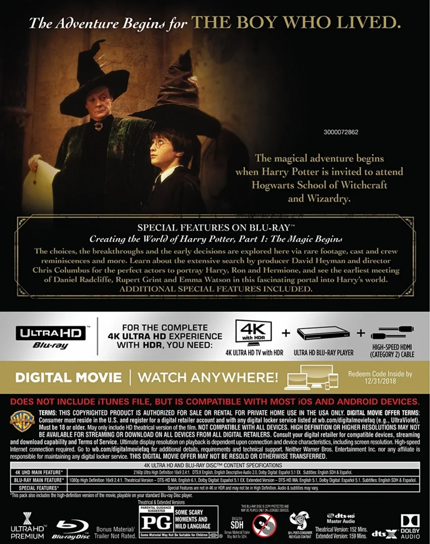 Harry Potter und der Stein der Weisen 4K Cover