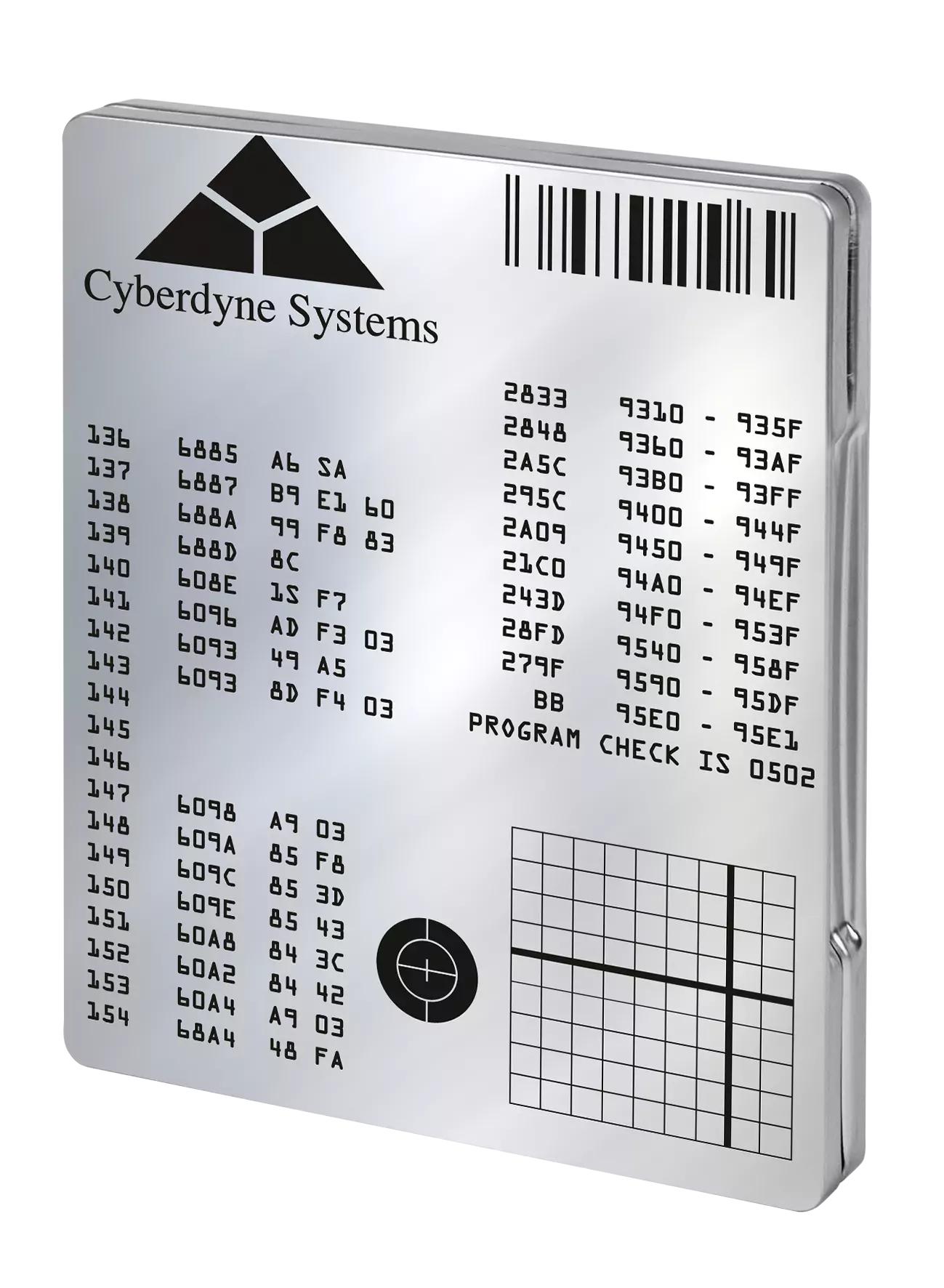 Backcover vom silberfarbigen Terminator 2 - 4K Steelbook mit Cyberdyne Systems Code