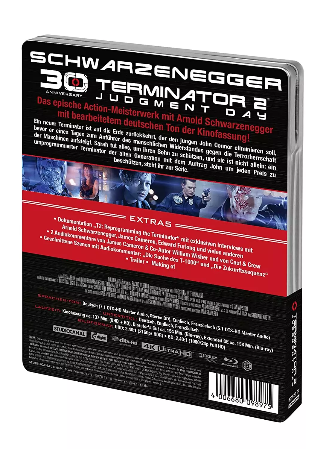 Terminator 2 Limited 4K Steelbook Backcover mit Informationen zum Bonusmaterial
