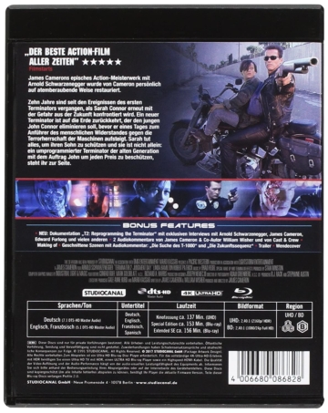 Terminator 2 Backcover der 4k UHD Blu-ray Disc