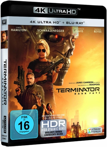Terminator 6 - Dark Fate 4K UHD Blu-ray Seiten Cover mit Sarah Connor, Arnold Schwarzenegger