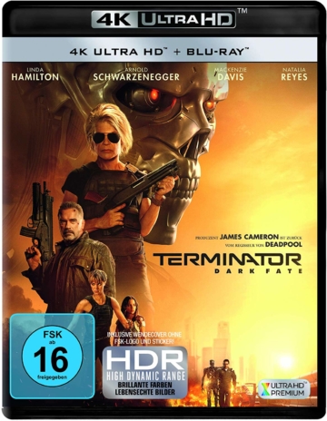 Terminator 6 - Dark Fate 4K UHD Blu-ray Frontcover mit Sarah Connor, Arnold Schwarzenegger