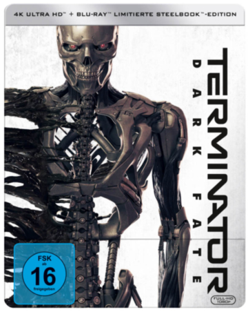 Terminator Dark Fate mit einem skelettierten Terminator auf dem Frontcover des 4K-Steelbooks