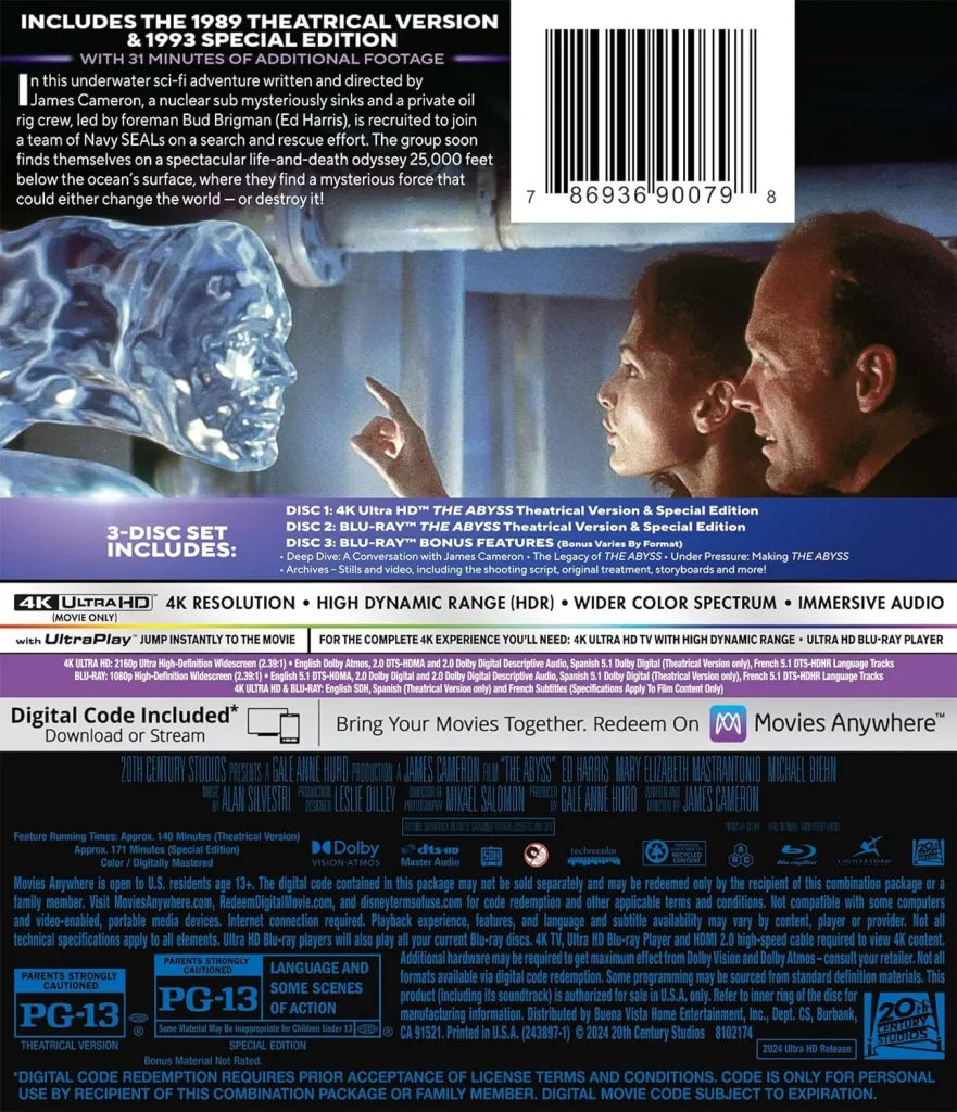 The Abyss Backcover 4K Ultra HD Blu-ray USA