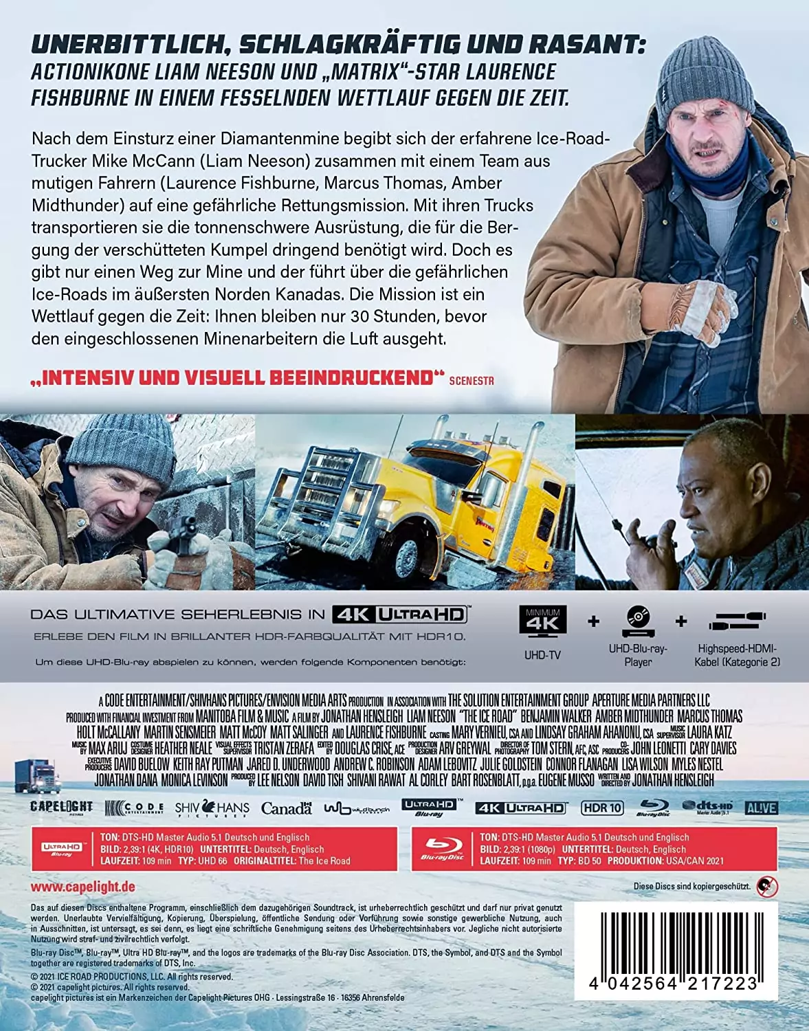 The Ice Road - 4K Steelbook mit Liam Neeson - Backcover der UHD Blu-ray Disc