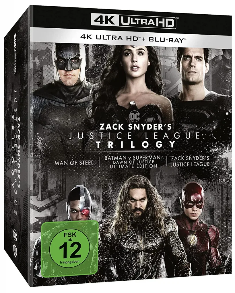 The Justice League 4K Blu-ray (Ultimate Collector's Edition) (3D-Ansicht) mit Wonder Woman, The Flash, Aquaman, Superman, Batman und Cyborg
