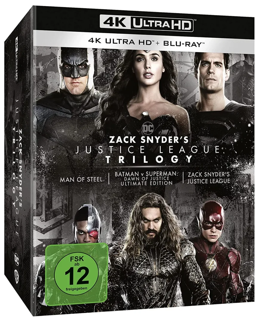 The Justice League 4K Blu-ray (Ultimate Collector's Edition) (3D-ansicht) mit Wonder Woman, The Flash, Aquaman, Superman, Batman und Cyborg