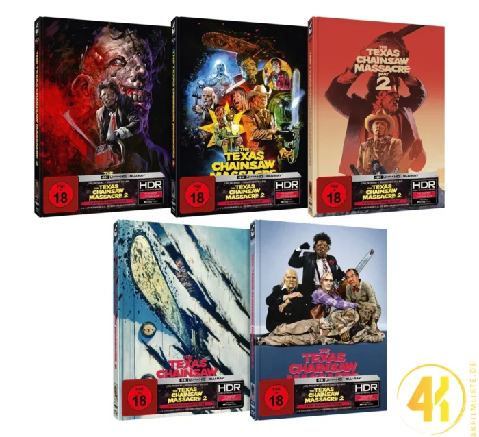 The Texas Chainsaw Massacre 2 (Full Set / Cover A – E) – 4K Mediabook (UHD + Blu-ray Disc)