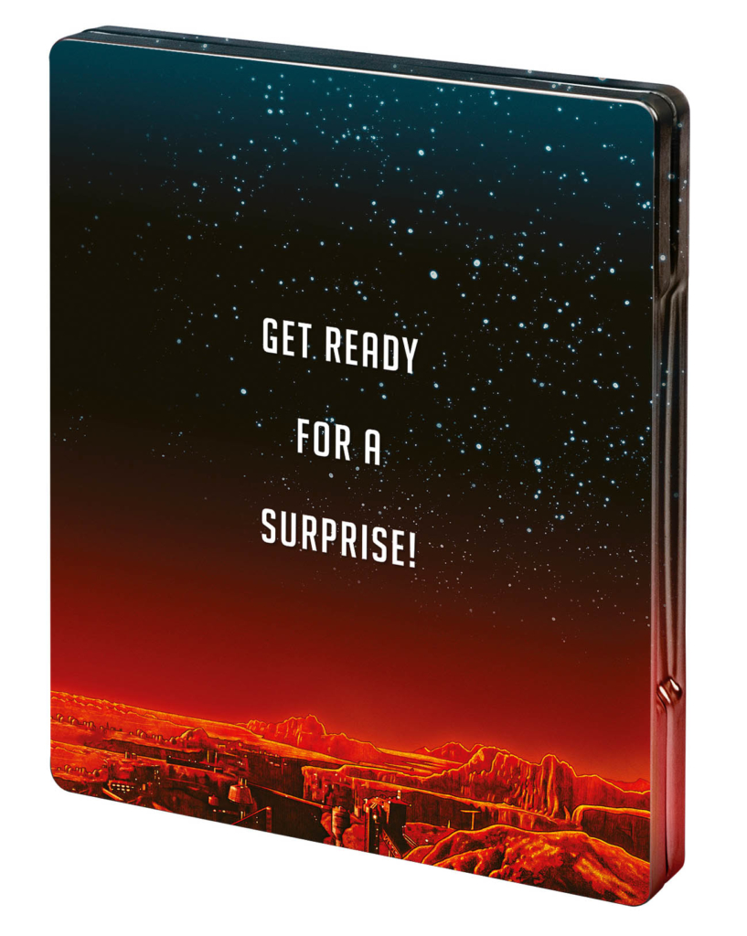 Total Recall Backcover vom 4K UHD Blu-ray Disc Steelbook mit den Worten "Get Ready for a Surprise"