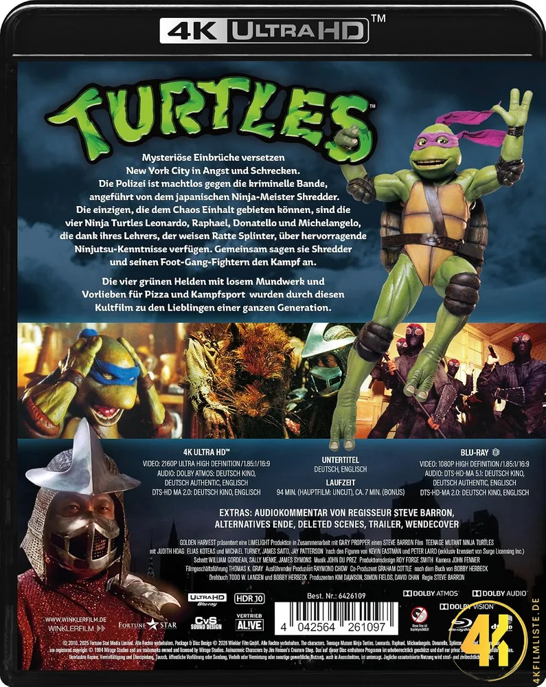 Turtles Der Film Dolby Atmos Backcover 4K Blu-ray Ultra HD Blu-ray Disc