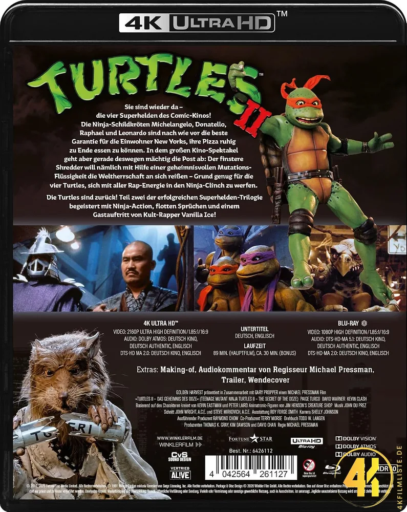 Turtles II Backcover 4K Blu-ray Ultra HD Blu-ray Disc