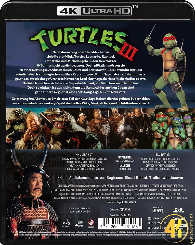 Turtles III Backcover 4K Blu-ray Ultra HD Blu-ray Disc