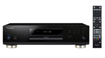 Pioneer UDP-LX500 UHD Blu-ray Disc Player Frontansicht mit Fernbedienung