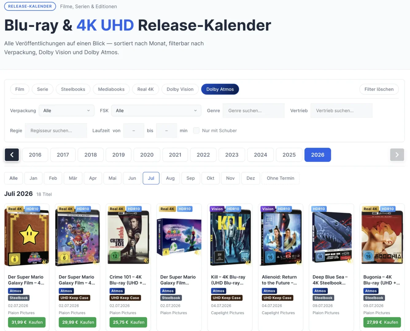Ultra HD Blu-ray Kalender 4kfilmliste