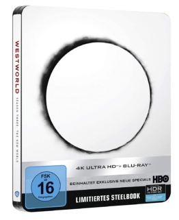 Westworld Staffel 3 Steelbook Cover der 4K UHD Blu-ray Edition (Frontcover mit FSK 16 Logo)