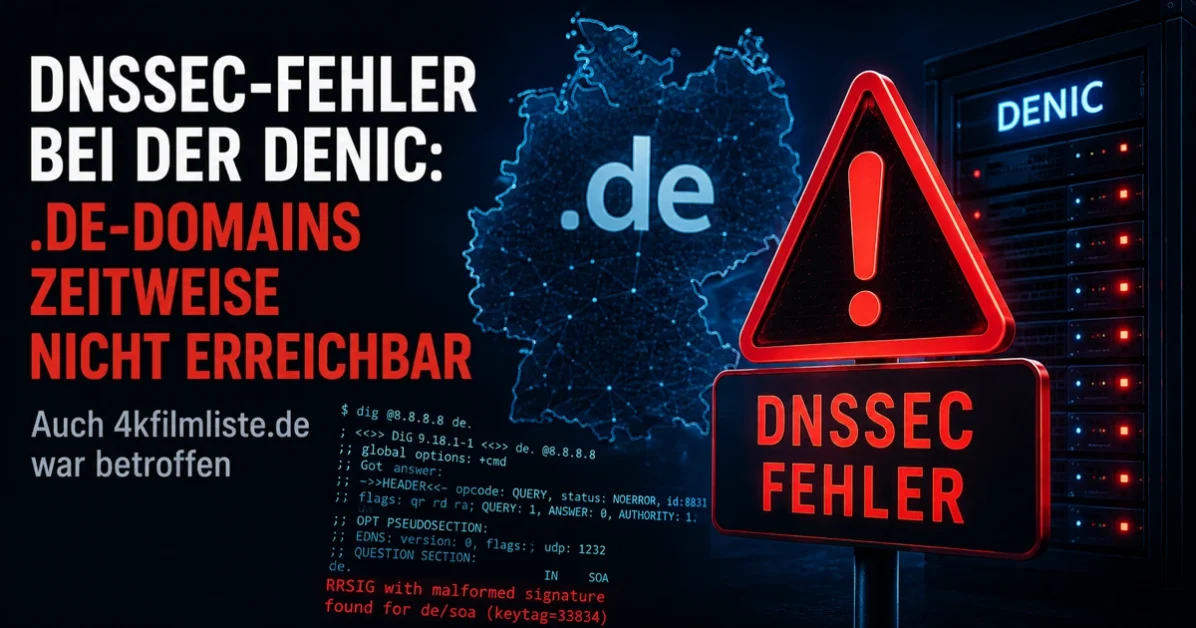 DNSSEC-Probleme bei der DENIC: Auch 4kfilmliste.de zeitweise betroffen