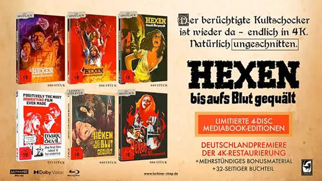HEXEN BIS AUFS BLUT GEQUÄLT erstmals als 4K Ultra HD Blu-ray – Uncut, restauriert und in sechs Mediabooks erhältlich