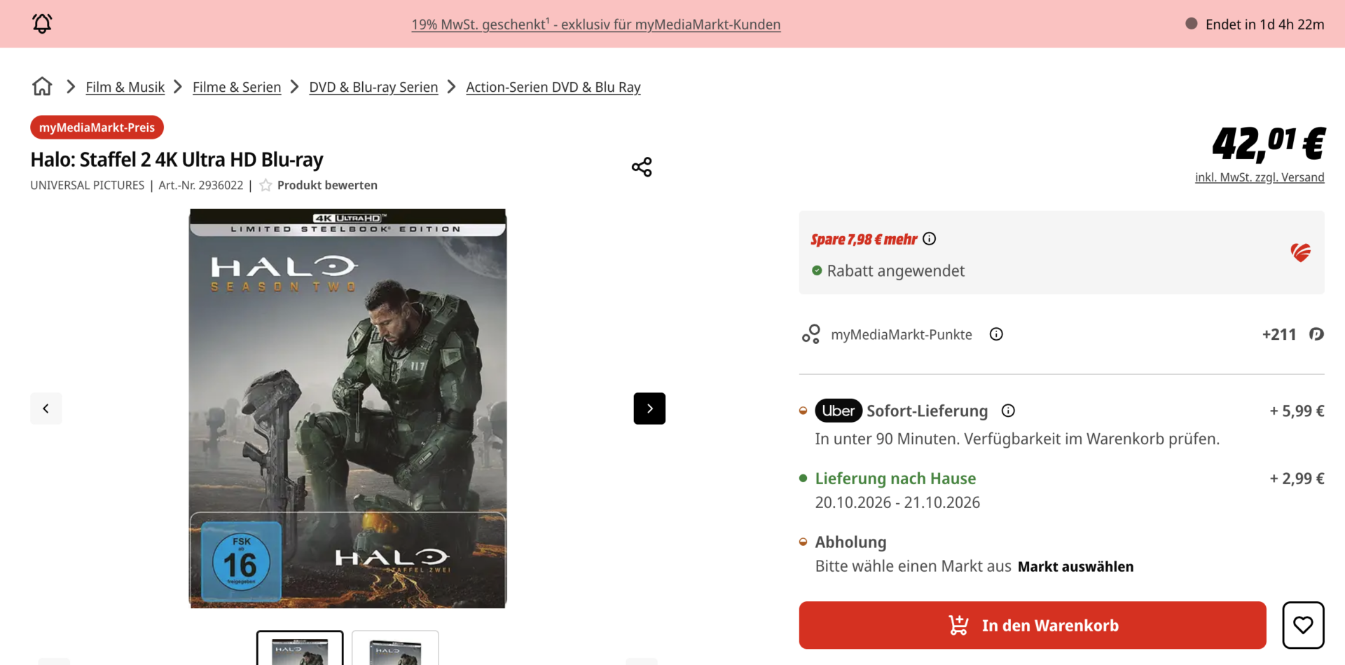 MediaMarkt Mehrwertsteuer-Aktion mit reduziertem myMediaMarkt-Preis
